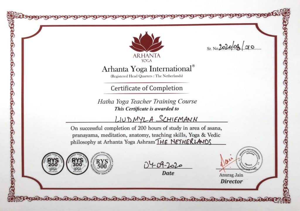 Hatha Yoga Zertifikat – Liudmyla Schiemann – Prana Yoga Studio Essen Hatha Yoga Zertifikat - Liudmyla Schiemann - Prana Yoga Studio Essen